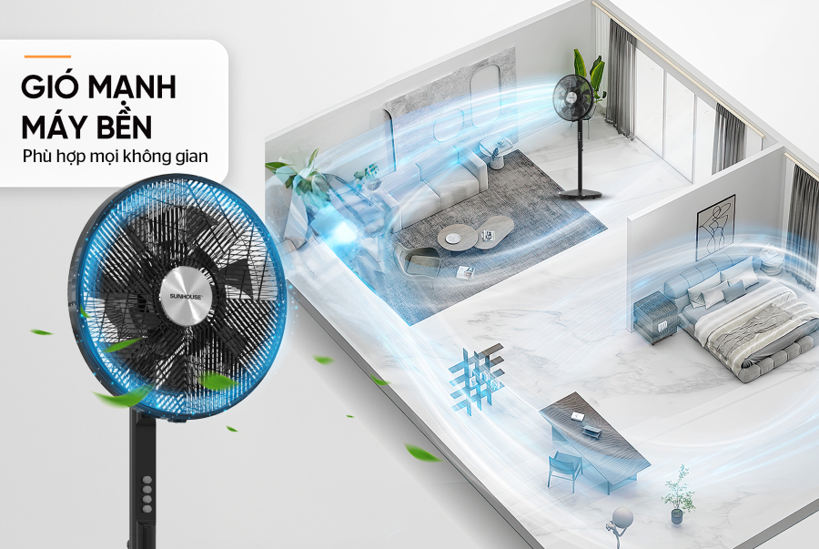 Quạt Đứng 14 Cánh Sunhouse SHD7351B 55W 10
