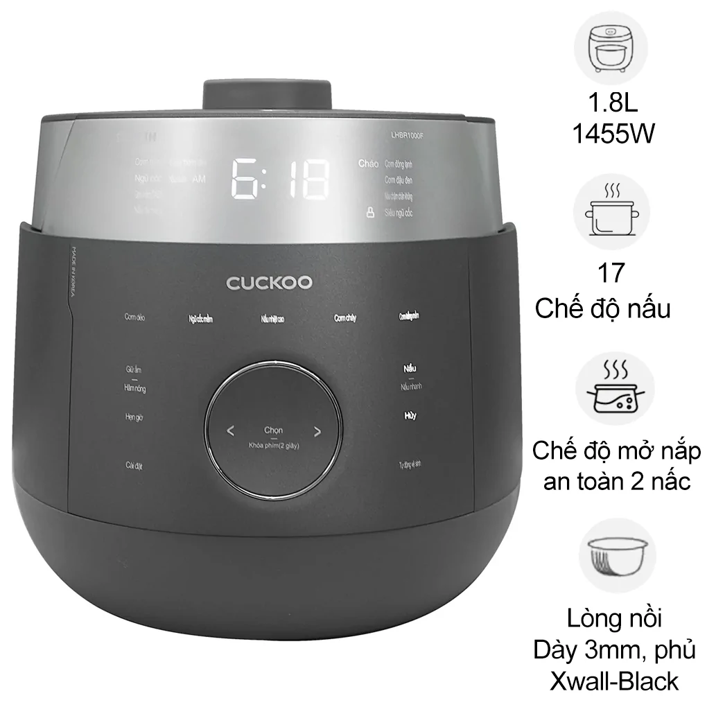 Nồi Cơm Điện Tử Áp Suất Cao Tần Cuckoo CRP-LHBR1000F/GRGRCRCKV 1.8 Lít - Hàn Quốc