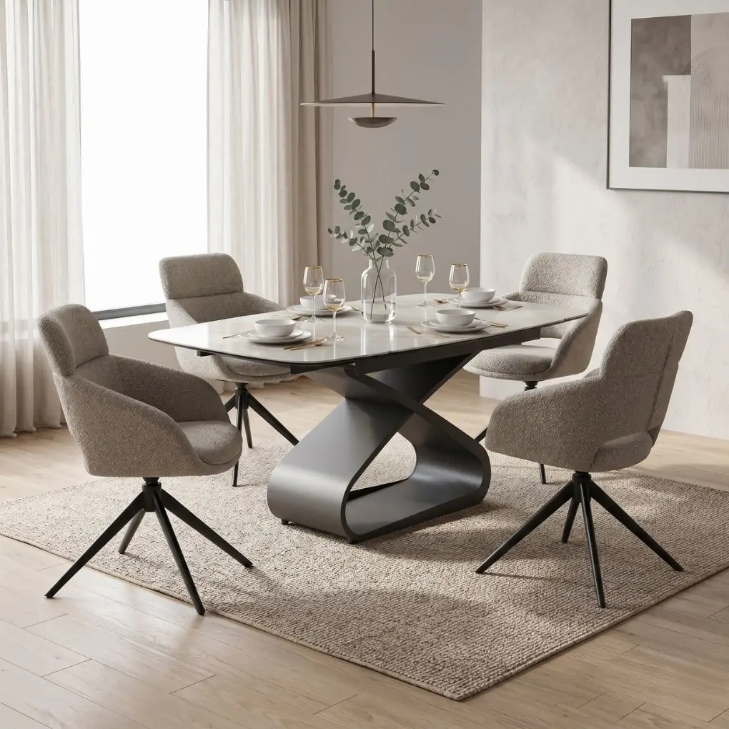 Bộ Bàn ăn (Mở rộng) Malte VA3148-GNL-260 + 4 Ghế ăn Clara VD3136-F-R Beige