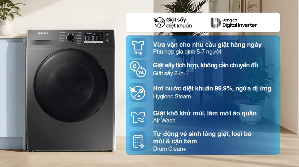 Máy Giặt Sấy Samsung Inverter Giặt 10 kg - Sấy 6 kg WD10HG4U04BBSV