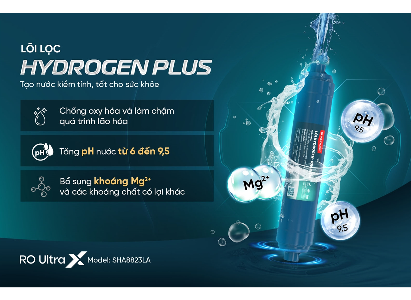 Máy Lọc Nước Ion Kiềm Hydrogen UltraX Sunhouse SHA8823LA 6