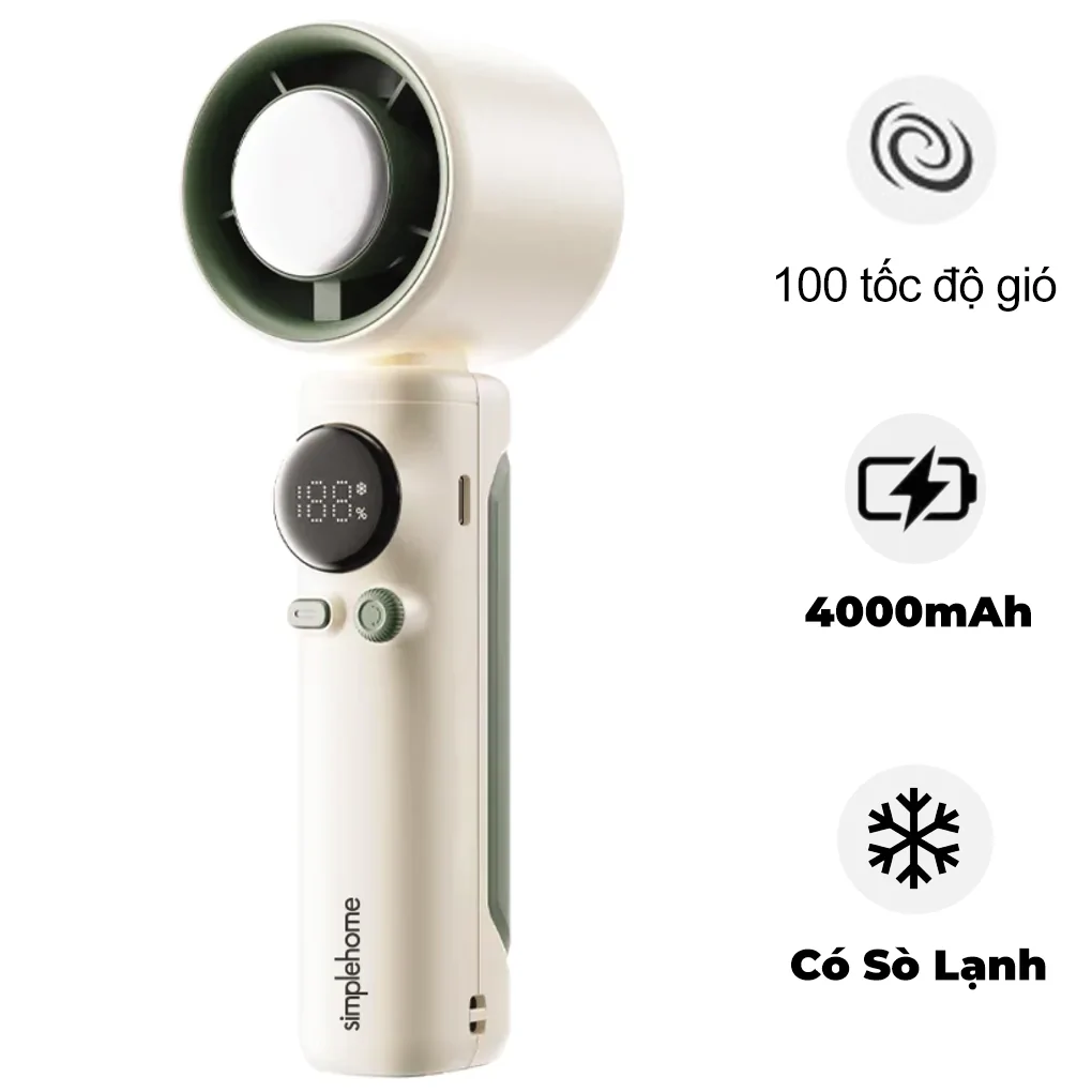 Quạt Cầm Tay Có Sò Lạnh Simplehome SS-026 Màu Trắng Ngà