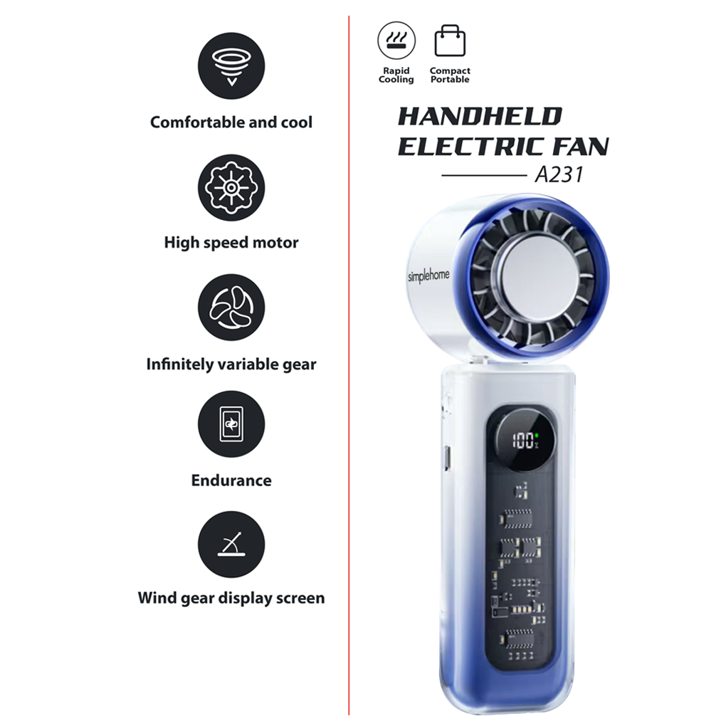 Quạt Cầm Tay Có Sò Lạnh Simplehome A231 Màu Xanh Ombre 5