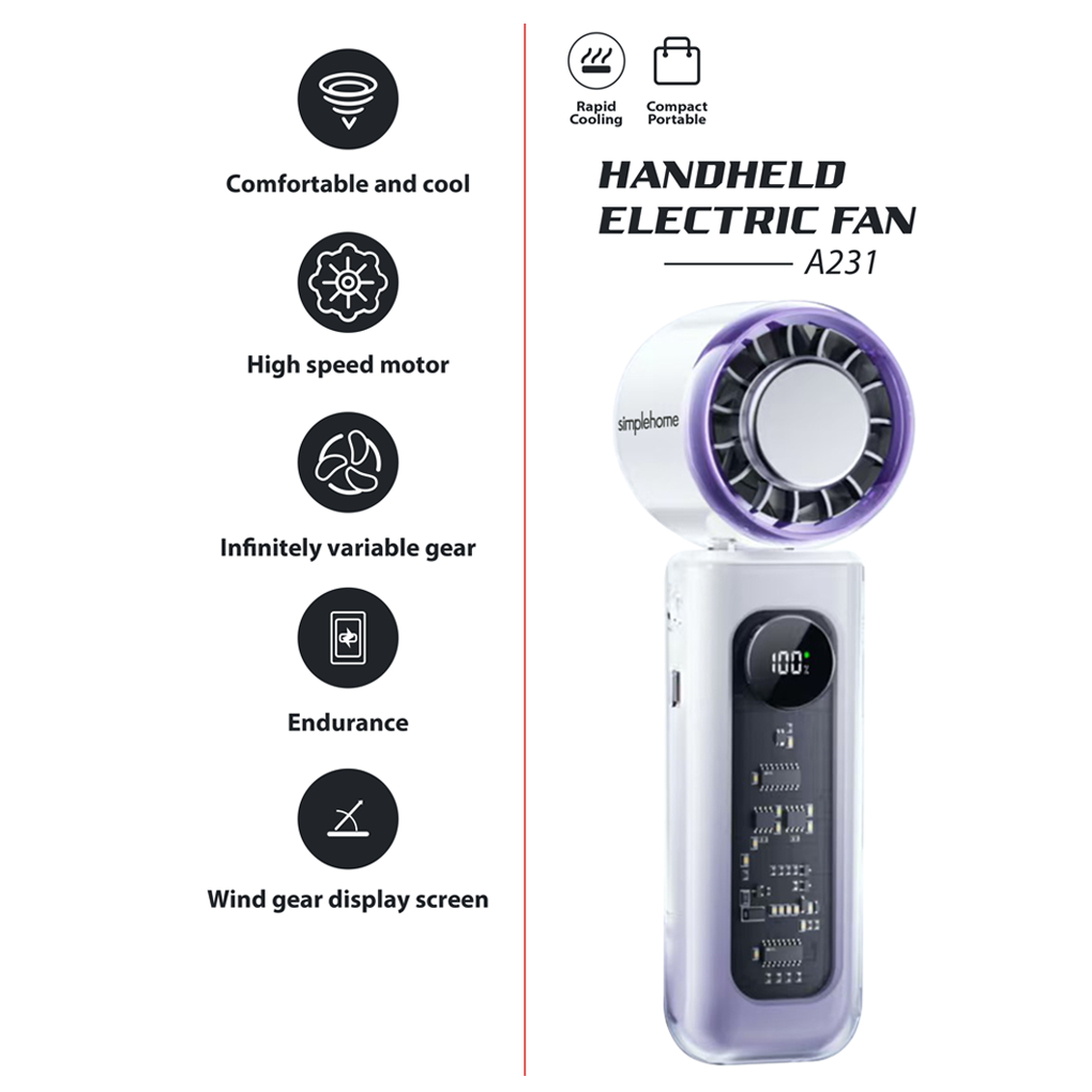 Quạt Cầm Tay Có Sò Lạnh Simplehome A231 Màu Tím Ombre 4
