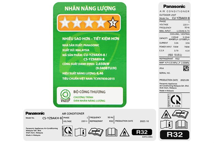 Máy Lạnh 2 Chiều Panasonic Inverter 1 Hp CU/CS-YZ9AKH-8 5