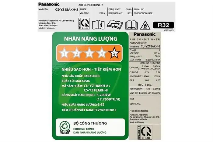 Máy Lạnh 2 chiều Panasonic Inverter 2 Hp CU/CS-YZ18AKH-8 6