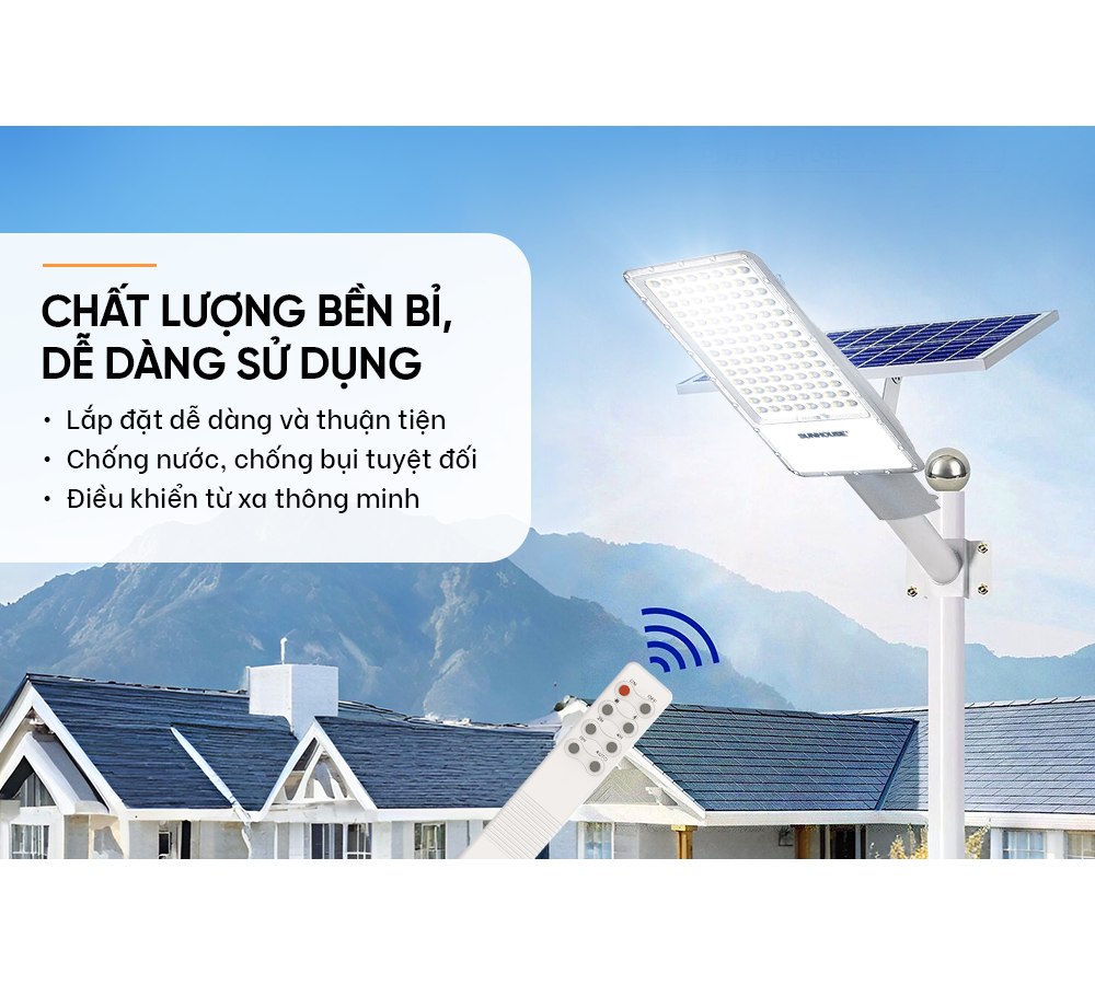 Đèn Đường Năng Lượng Mặt Trời Dùng Ngoài Trời, Sân Vườn Eco Sunhouse SHE-LECRTSE01.300W 4