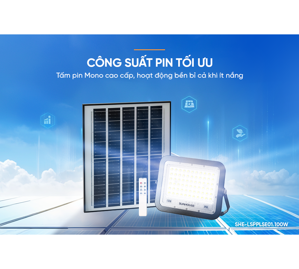 Đèn Pha Năng Lượng Mặt Trời Dùng Ngoài Trời, Sân Vườn Sunhouse SHE-LSPPLSE01.100W 6