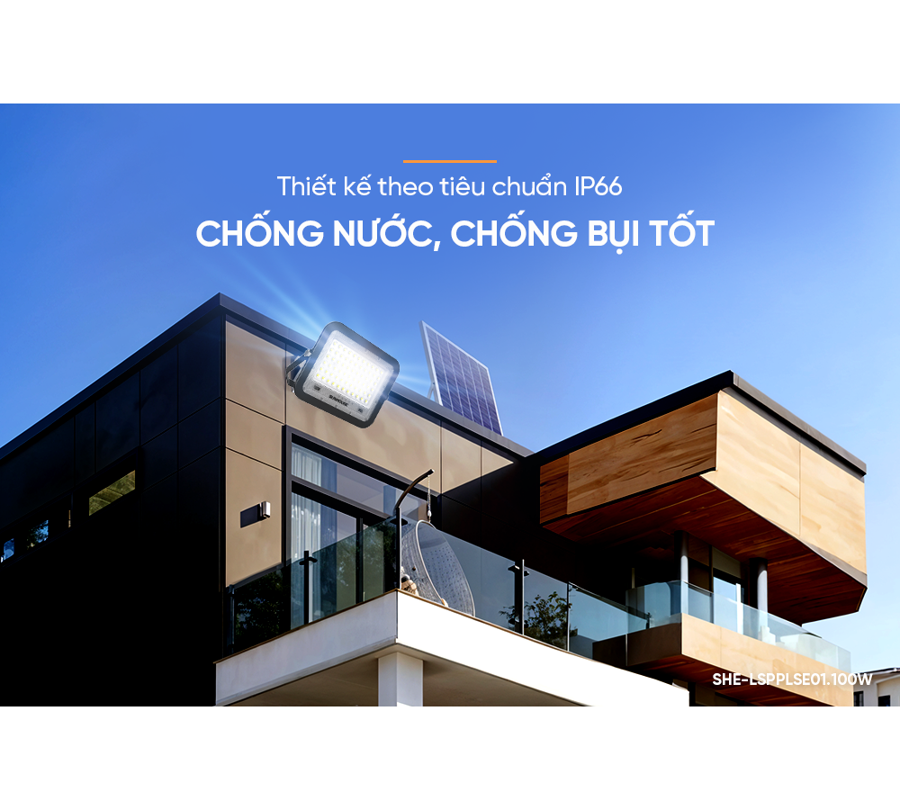 Đèn Pha Năng Lượng Mặt Trời Dùng Ngoài Trời, Sân Vườn Sunhouse SHE-LSPPLSE01.100W 8