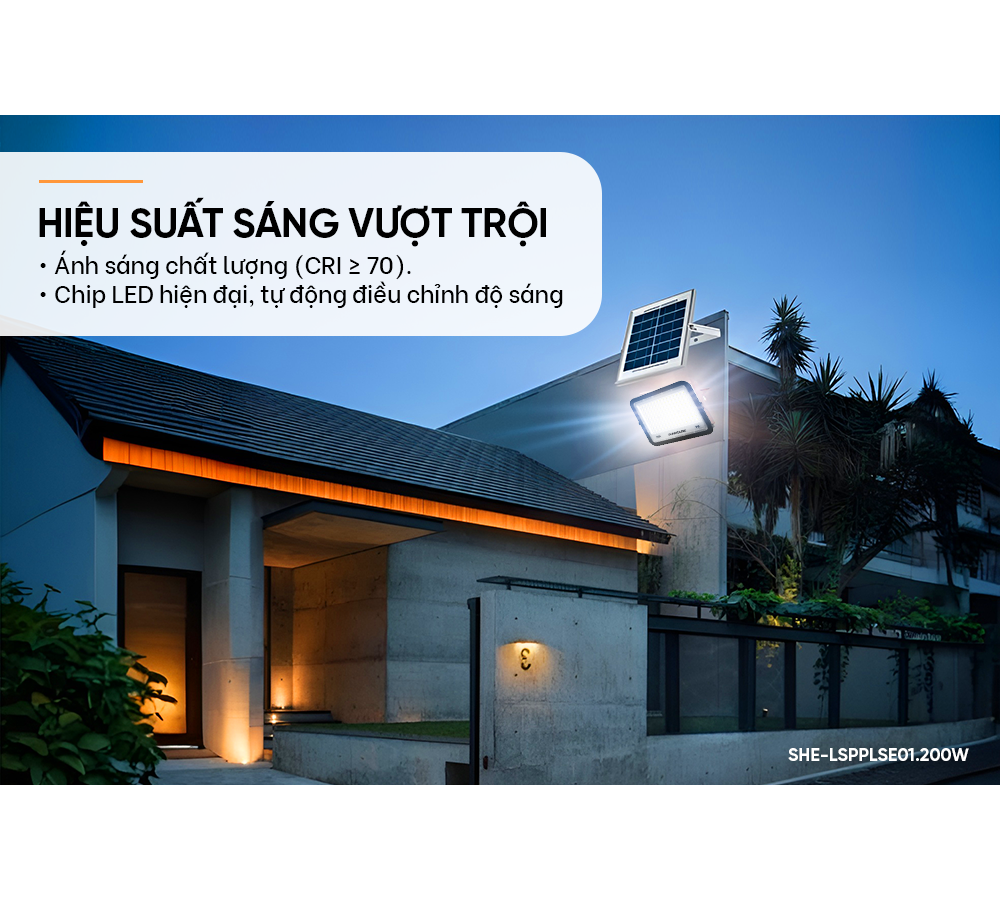 Đèn Pha Năng Lượng Mặt Trời Dùng Ngoài Trời, Sân Vườn Sunhouse SHE-LSPPLSE01.200W 4