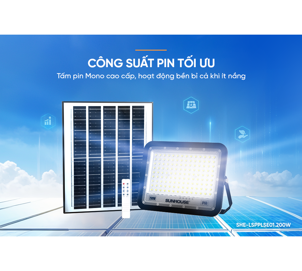 Đèn Pha Năng Lượng Mặt Trời Dùng Ngoài Trời, Sân Vườn Sunhouse SHE-LSPPLSE01.200W 5