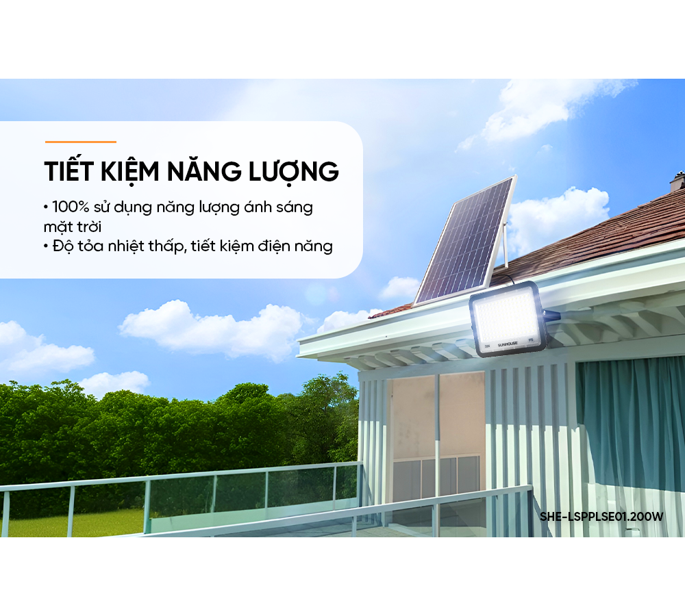 Đèn Pha Năng Lượng Mặt Trời Dùng Ngoài Trời, Sân Vườn Sunhouse SHE-LSPPLSE01.200W 6