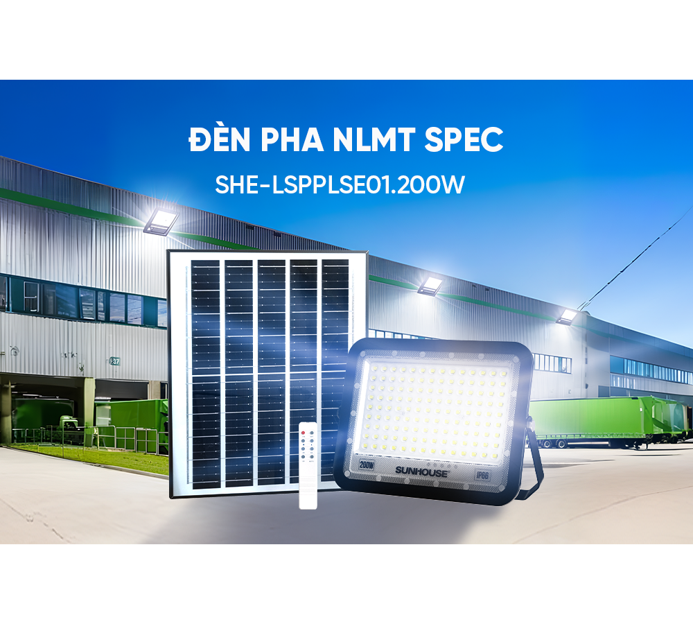Đèn Pha Năng Lượng Mặt Trời Dùng Ngoài Trời, Sân Vườn Sunhouse SHE-LSPPLSE01.200W 8