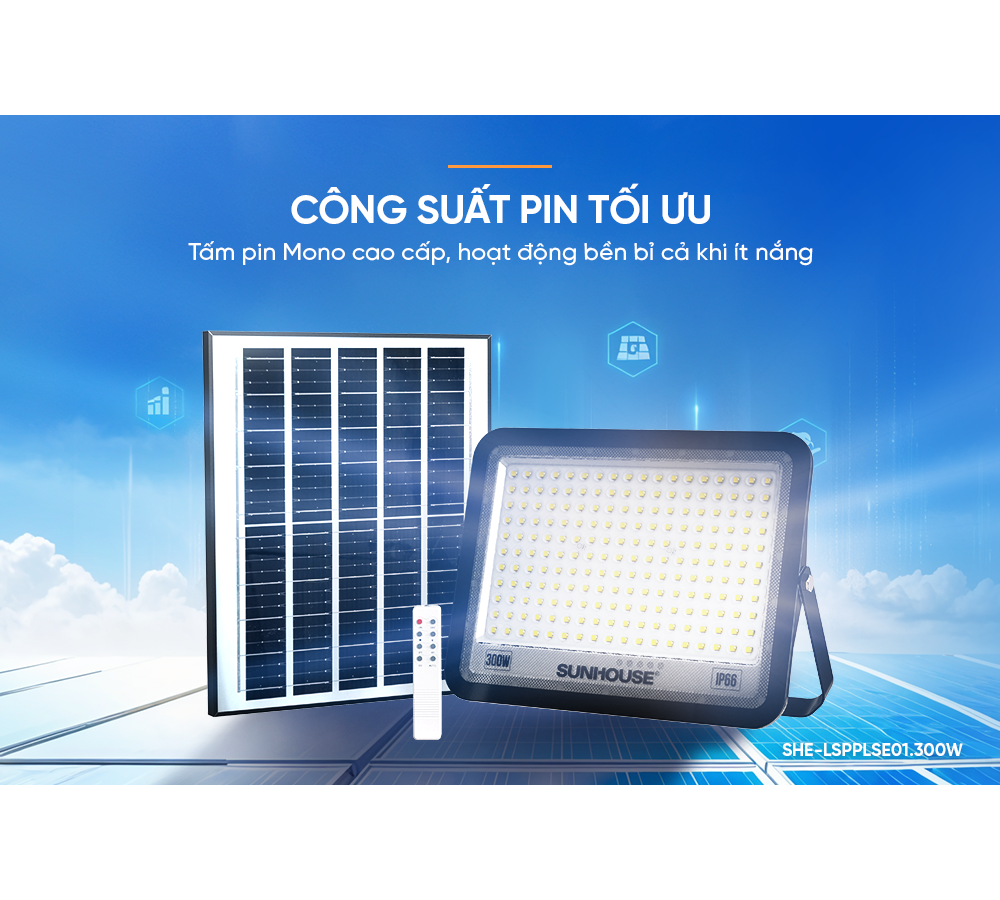 Đèn Pha Năng Lượng Mặt Trời Dùng Ngoài Trời, Sân Vườn Sunhouse SHE-LSPPLSE01.300W 5