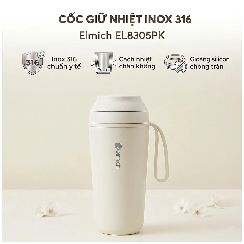 Cốc Giữ Nhiệt Inox 316 Elmich EL8305WH 450ml 5