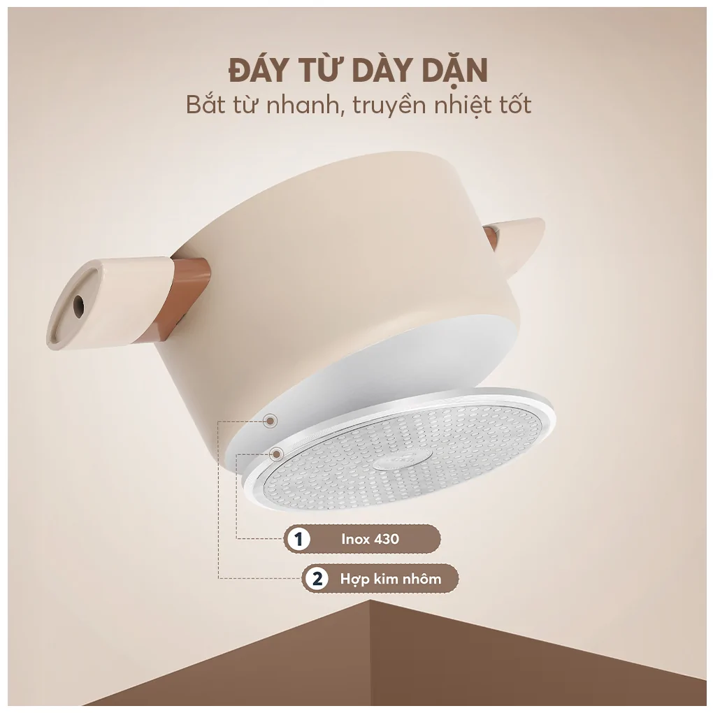 Bộ Nồi Chống Dính Ceramic Elmich Mocha EL5243MC04 Size 18,20,24, Quánh 16cm 15