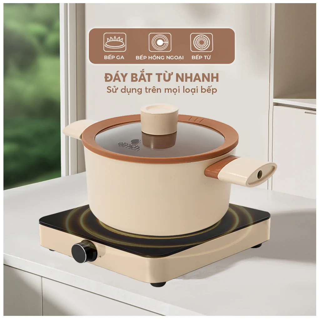 Bộ Nồi Chống Dính Ceramic Elmich Mocha EL5243MC04 Size 18,20,24, Quánh 16cm 16
