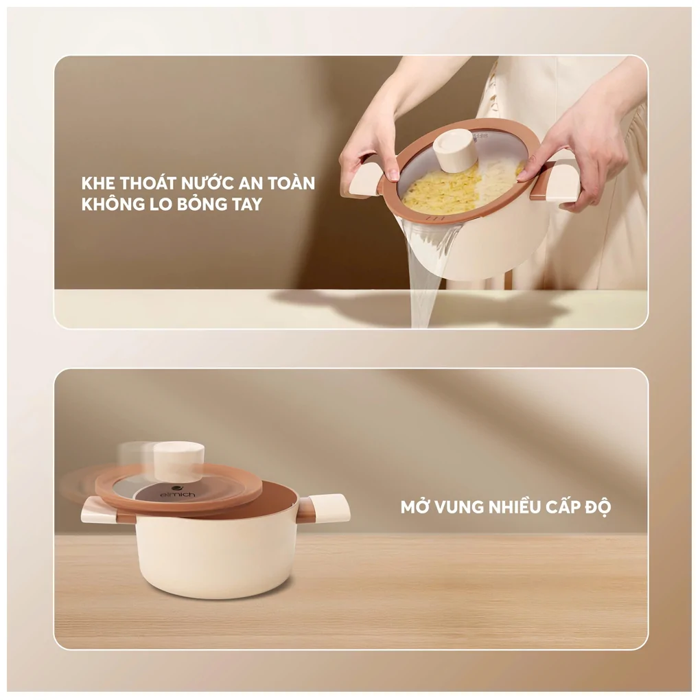 Bộ Nồi Chống Dính Ceramic Elmich Mocha EL5243MC04 Size 18,20,24, Quánh 16cm 18