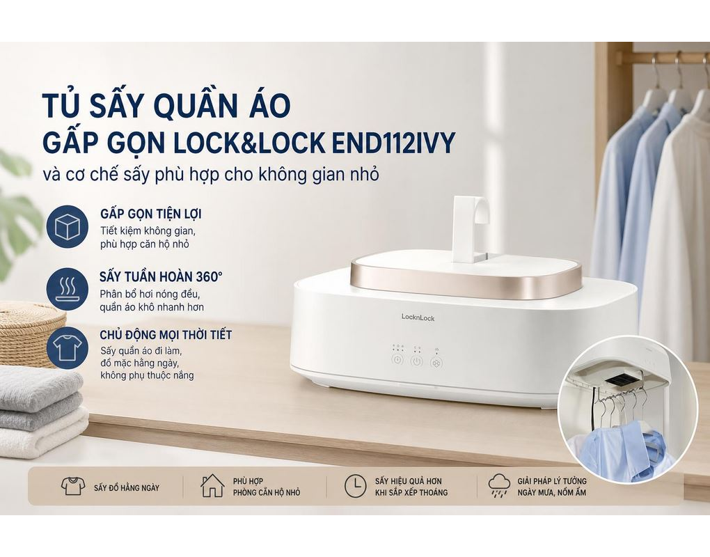 Tủ Sấy Quần Áo Gấp Gọn Lock&Lock END112IVY 600W 5