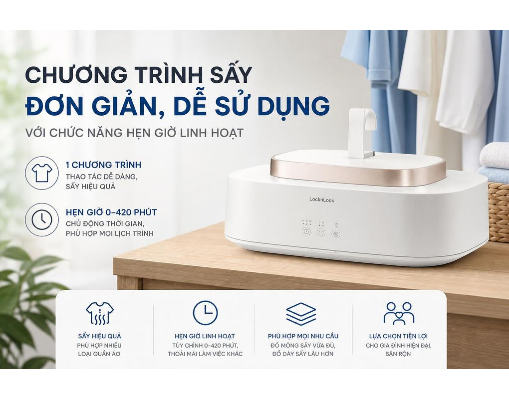 Tủ Sấy Quần Áo Gấp Gọn Lock&Lock END112IVY 600W 6