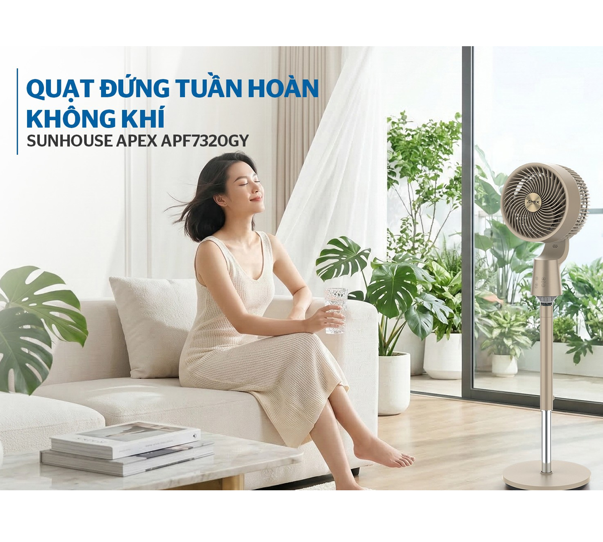 Quạt Đứng Tuần Hoàn Không Khí Có Remote Sunhouse Apex APF7320GY 1
