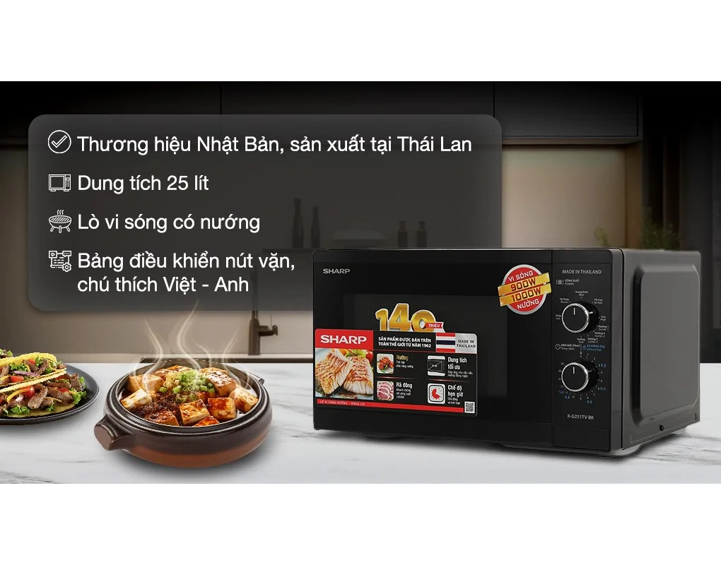 Lò Vi Sóng Có Nướng Sharp R-G251TV-BK 25 Lít - Xuất Xứ Thái Lan 4