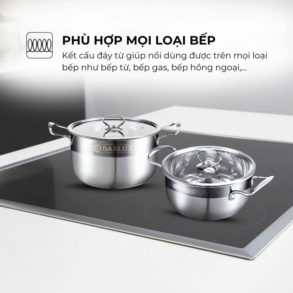 Bộ 3 Nồi Inox 304 Đáy Từ 5 Lớp Daelux DXSP-GS3 5