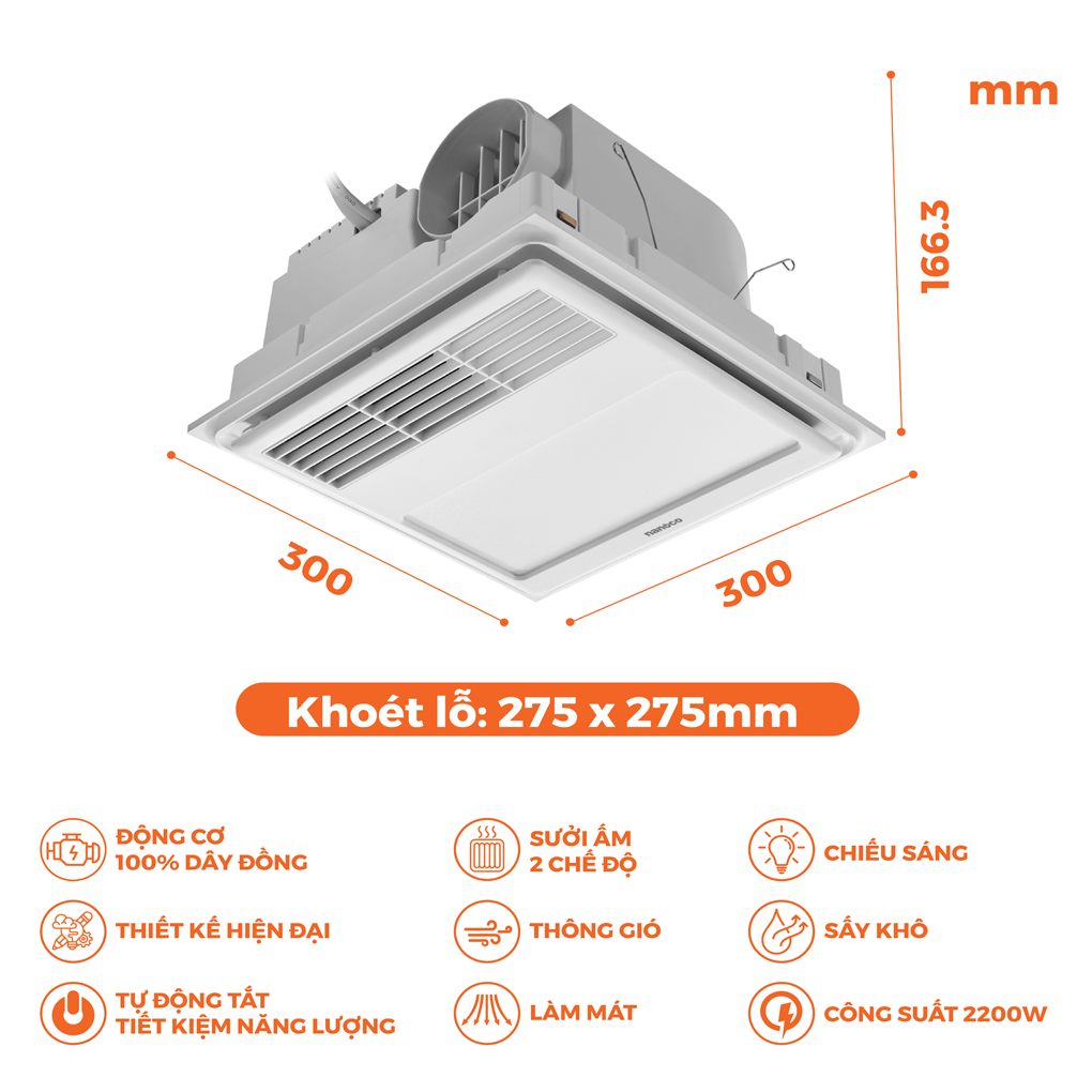 Quạt Hút Sưởi 5in1 Điều Khiển Từ Xa Nanoco NBD0330 2