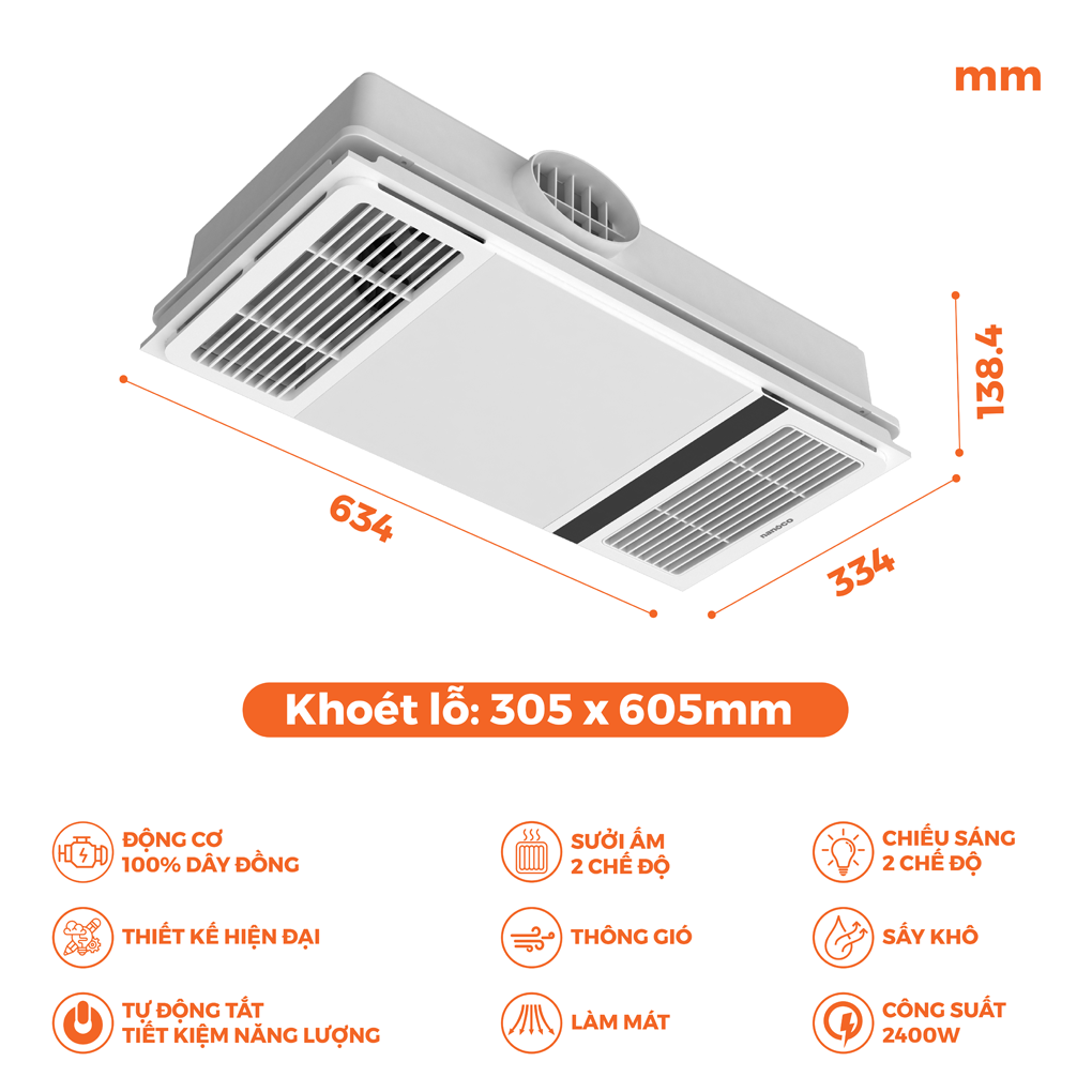 Quạt Hút Sưởi 5in1 Điều Khiển Từ Xa Nanoco NBD2560 1