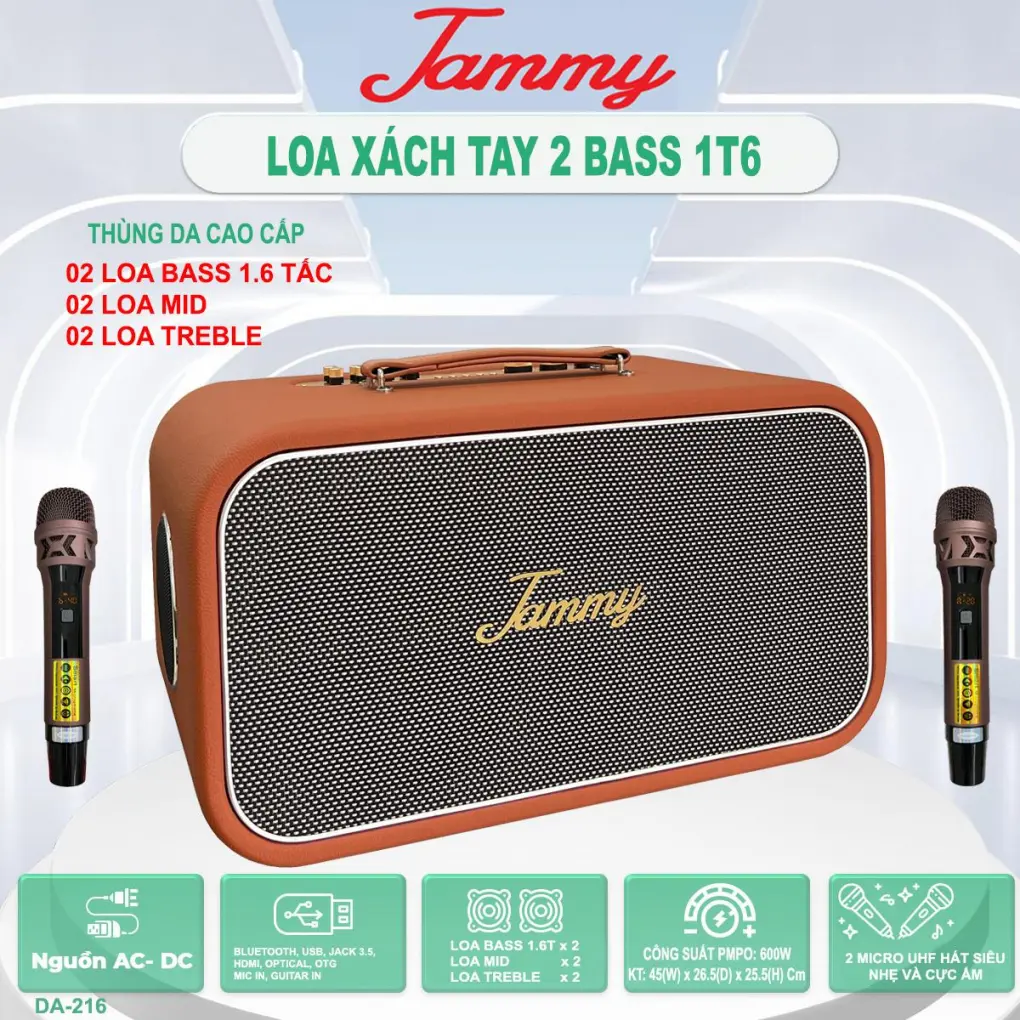Loa Karaoke Xách Tay Jammy DA-216 (Màu Nâu)