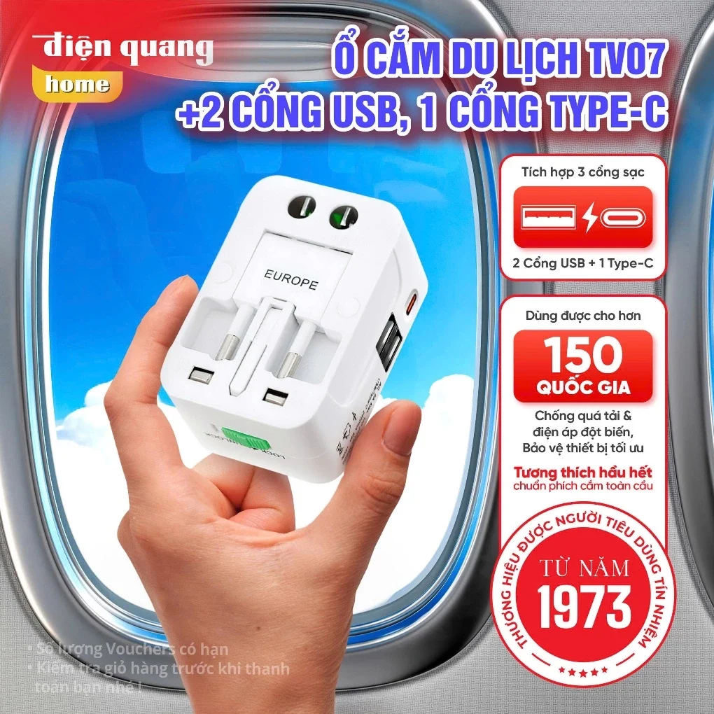 Ổ Cắm Du Lịch Điện Quang ĐQ ESK TV07 2U 1C 1