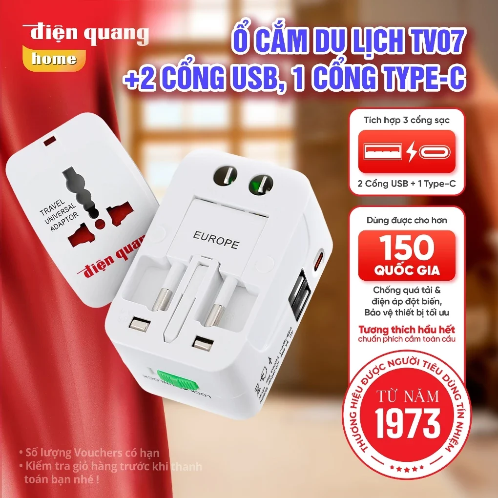Ổ Cắm Du Lịch Điện Quang ĐQ ESK TV07 2U 1C 2
