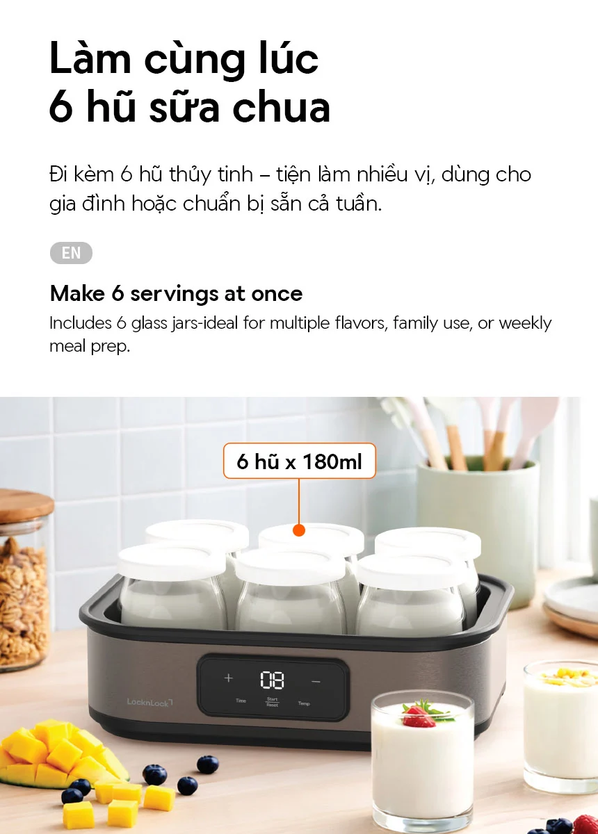 Máy Làm Sữa Chua LocknLock Digital EJY213GRY 1.08L - Màu Xám 10