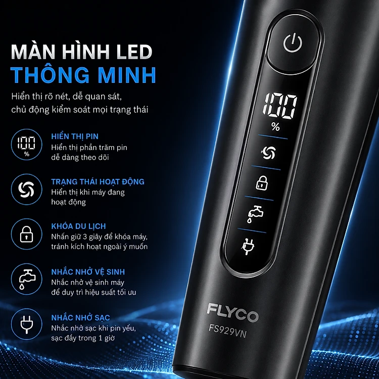 Máy Cạo Râu Điện Flyco FS929VN Màu Đen 11