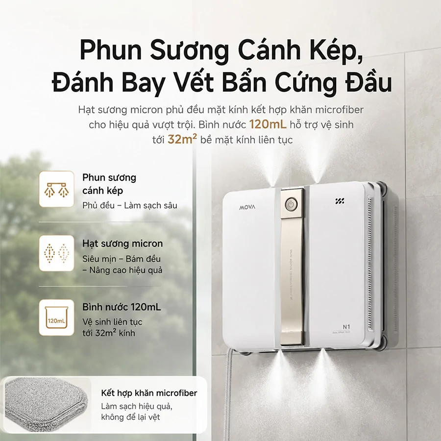 Robot Hút Bụi Lau Kính Mova N1 EU - Màu Đen 5