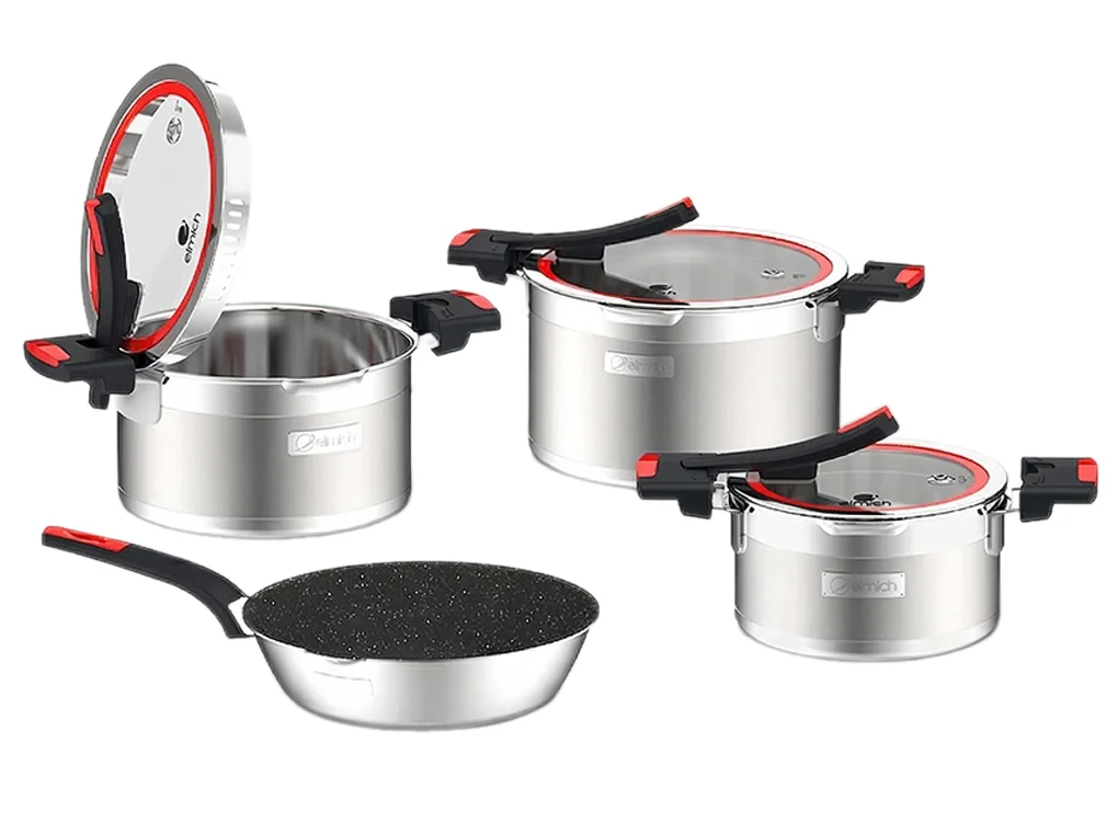 Bộ Nồi Inox Liền Khối Elmich Milano EL-8093 Size 16,18,22, Chảo 26cm 0