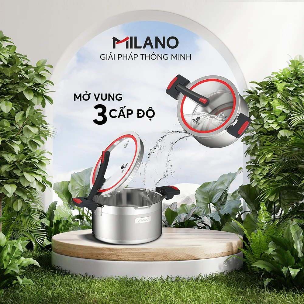 Bộ Nồi Inox Liền Khối Elmich Milano EL-8093 Size 16,18,22, Chảo 26cm 10