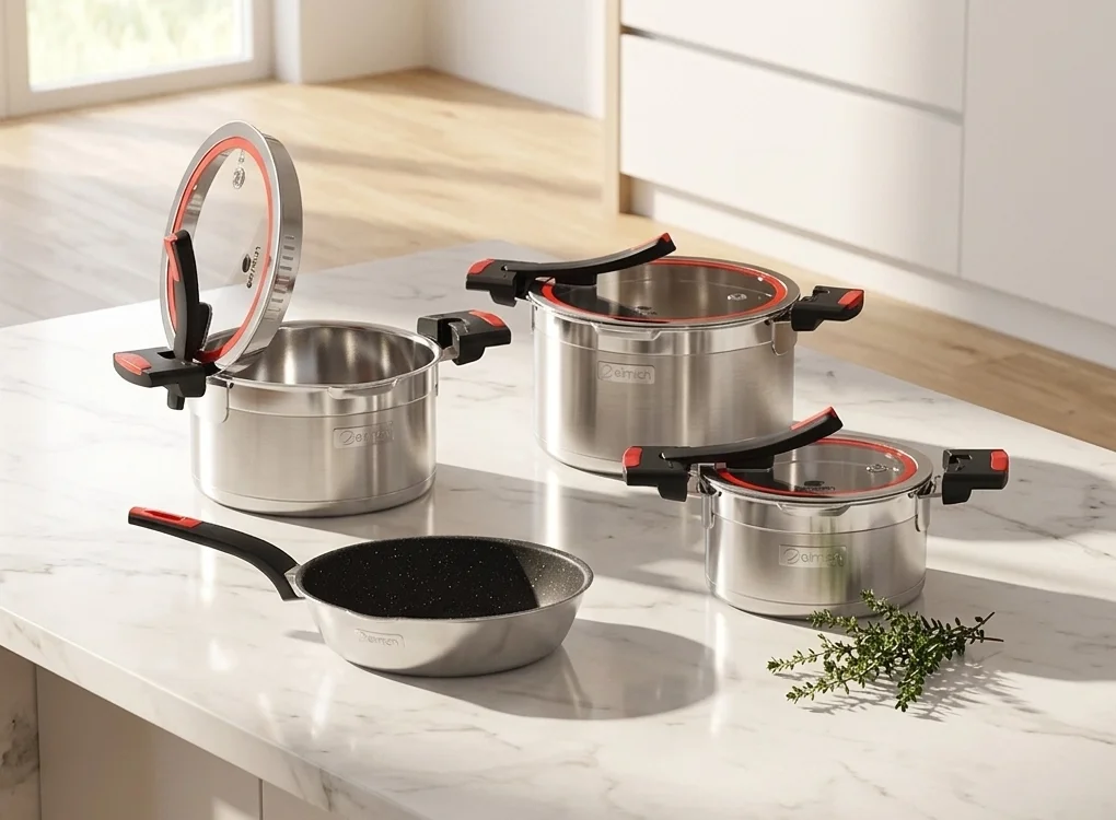 Bộ Nồi Inox Liền Khối Elmich Milano EL-8093 Size 16,18,22, Chảo 26cm 9