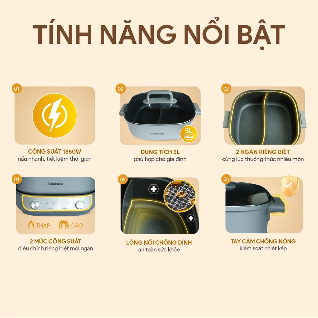 Nồi Lẩu Điện Đa Năng BlueStone MPB-7257 5 Lít 1