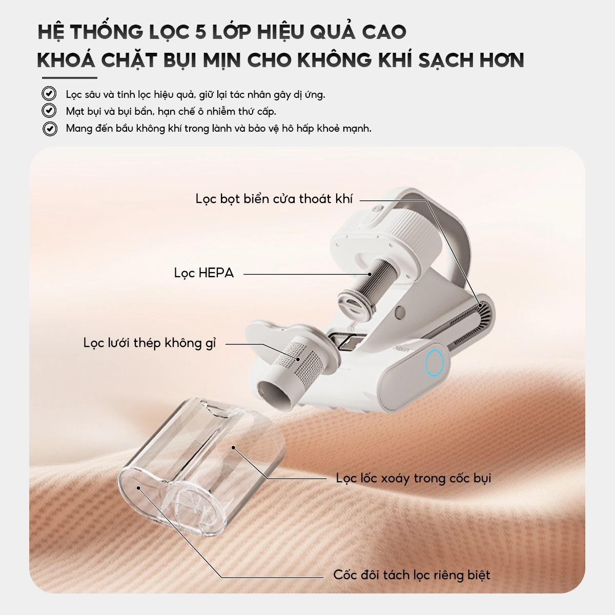 Máy Hút Bụi Đệm Giường Aqua ASM-Y201(W) - Màu Trắng 5