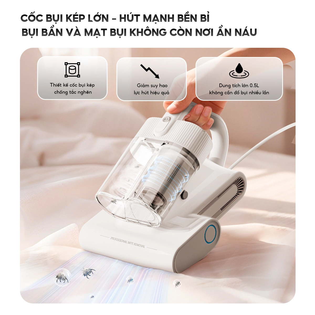 Máy Hút Bụi Đệm Giường Aqua ASM-Y201(W) - Màu Trắng 6