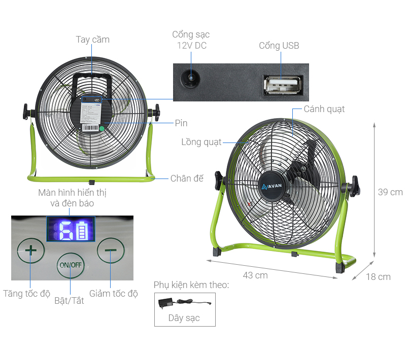 Quạt Sạc Avan AVF-C30DC 5