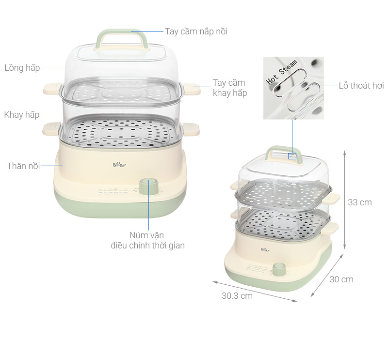 Nồi Hấp Đa Năng Bear BES-CA73G1 10 Lít 6