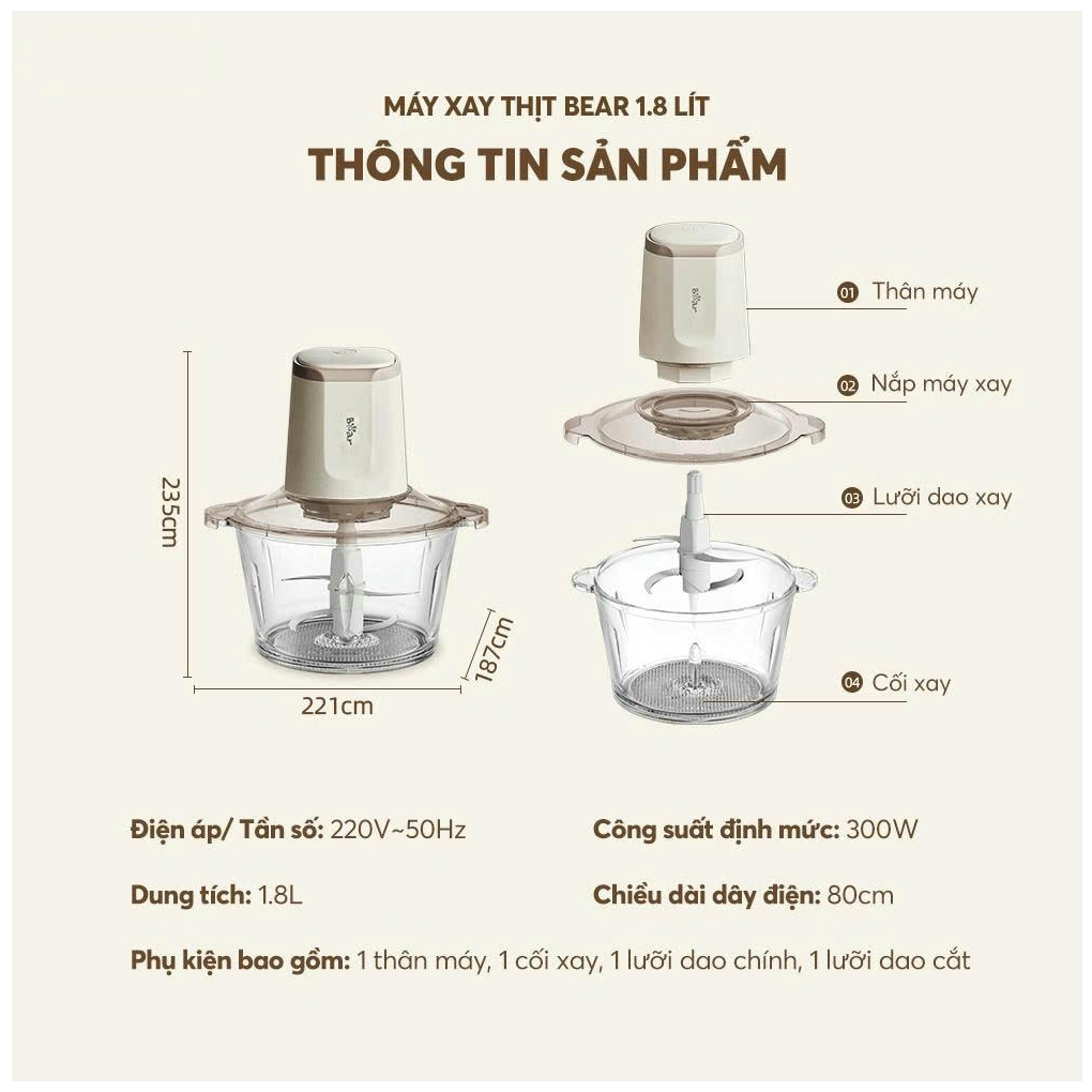 Máy Xay Thịt Bear CH-5H03P36 1.8 Lít 11