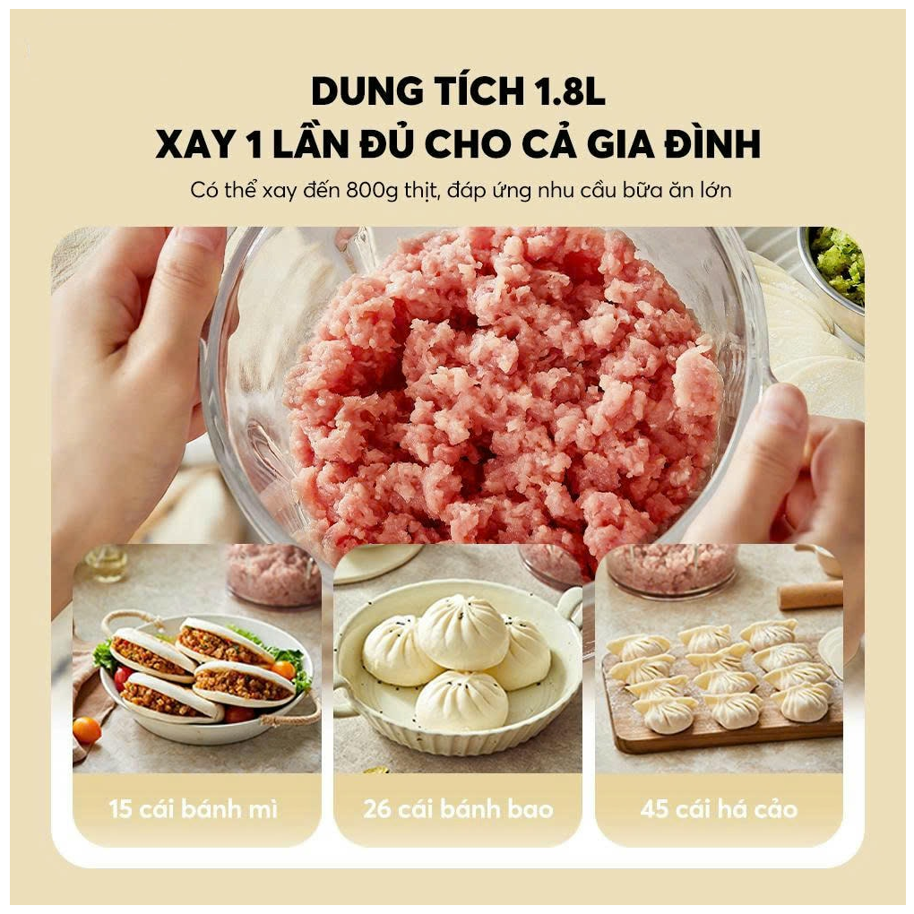 Máy Xay Thịt Bear CH-5H03P36 1.8 Lít 9