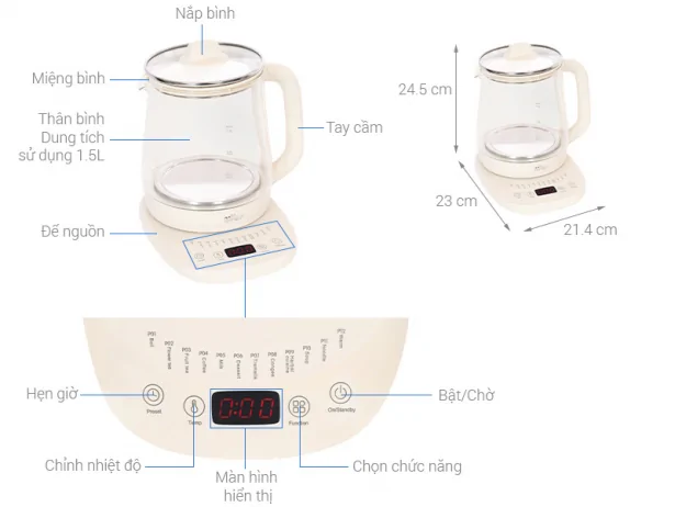 Bình Đun Siêu Tốc Đa Năng Bear HK-4H15Z 1.5 Lít