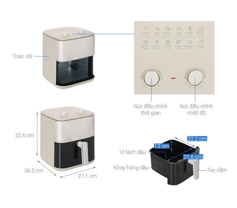 Nồi Chiên Không Dầu Bear AFR-165VY 6 Lít 7