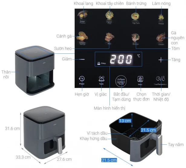 Nồi Chiên Không Dầu Bear AF-4H16K 6 Lít