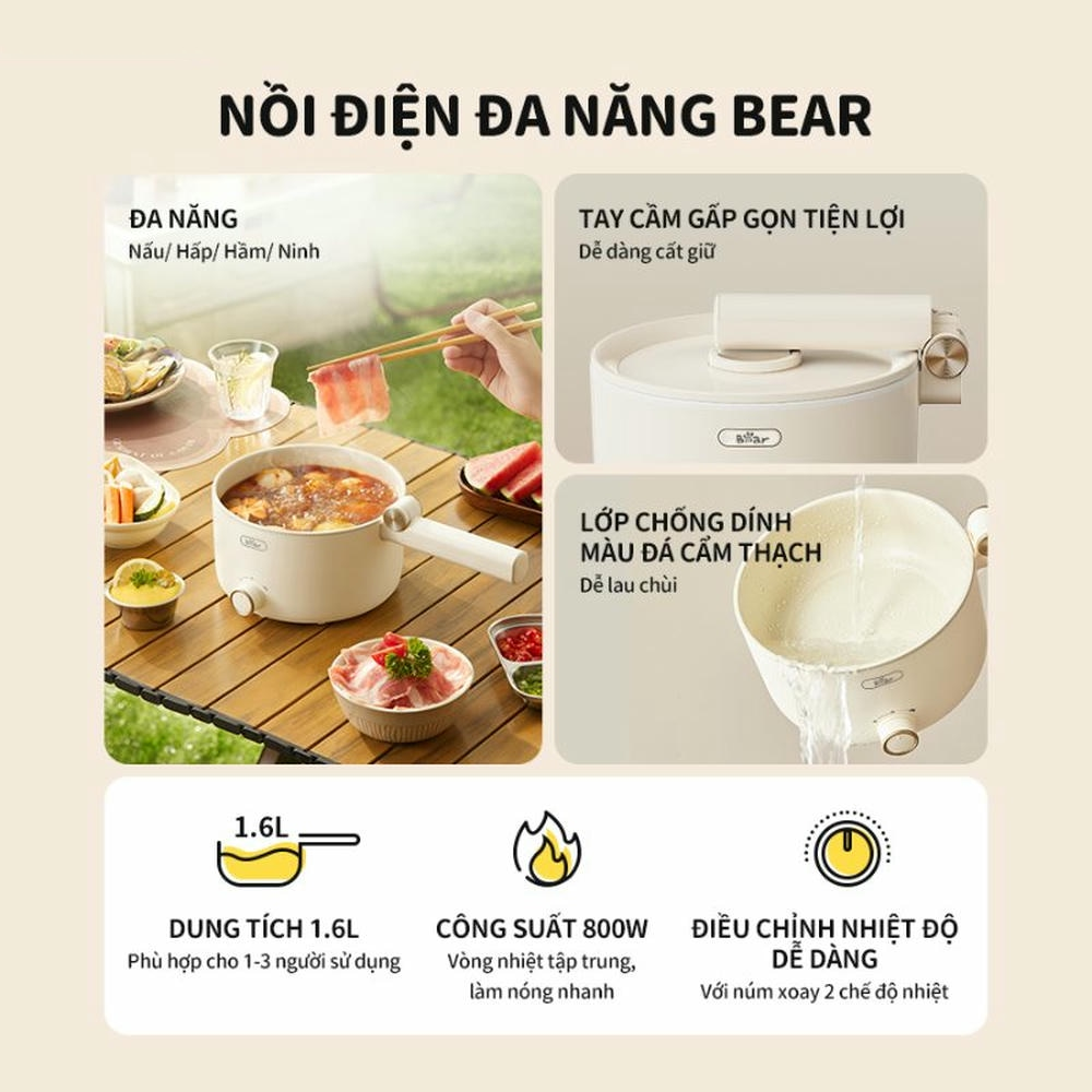 Nồi Lẩu Điện Đa Năng Gấp Gọn Bear MC-4H16G 1.6 Lít 2