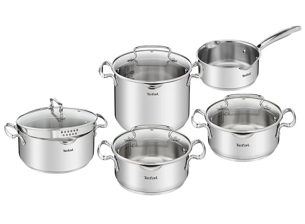 Bộ 5 Nồi Inox Cao Cấp Tefal Duetto Plus, Gồm Qu&aacute;nh 16cm/Nồi 18cm/Nồi 20/Nồi 22cm/Nồi 24cm